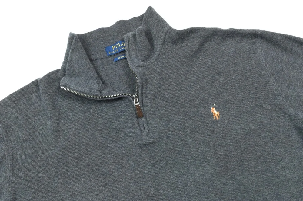 Polo Ralph Lauren 1/4 Zip Sweater Mens Large Gray Estate Rib Long Sleeve Cotton